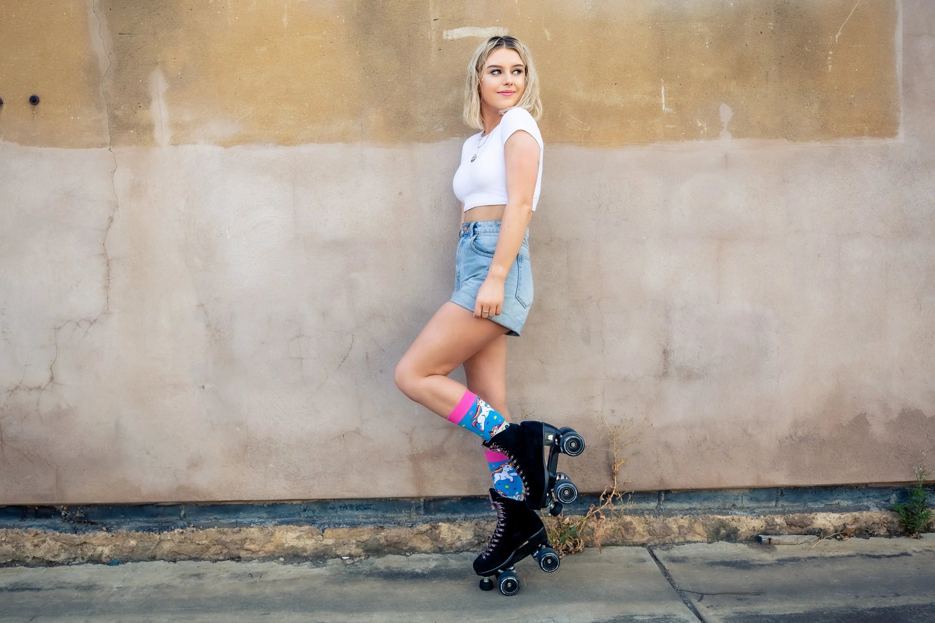 The Offbeat Sock Company Unicorn Socks in Roller Skates.