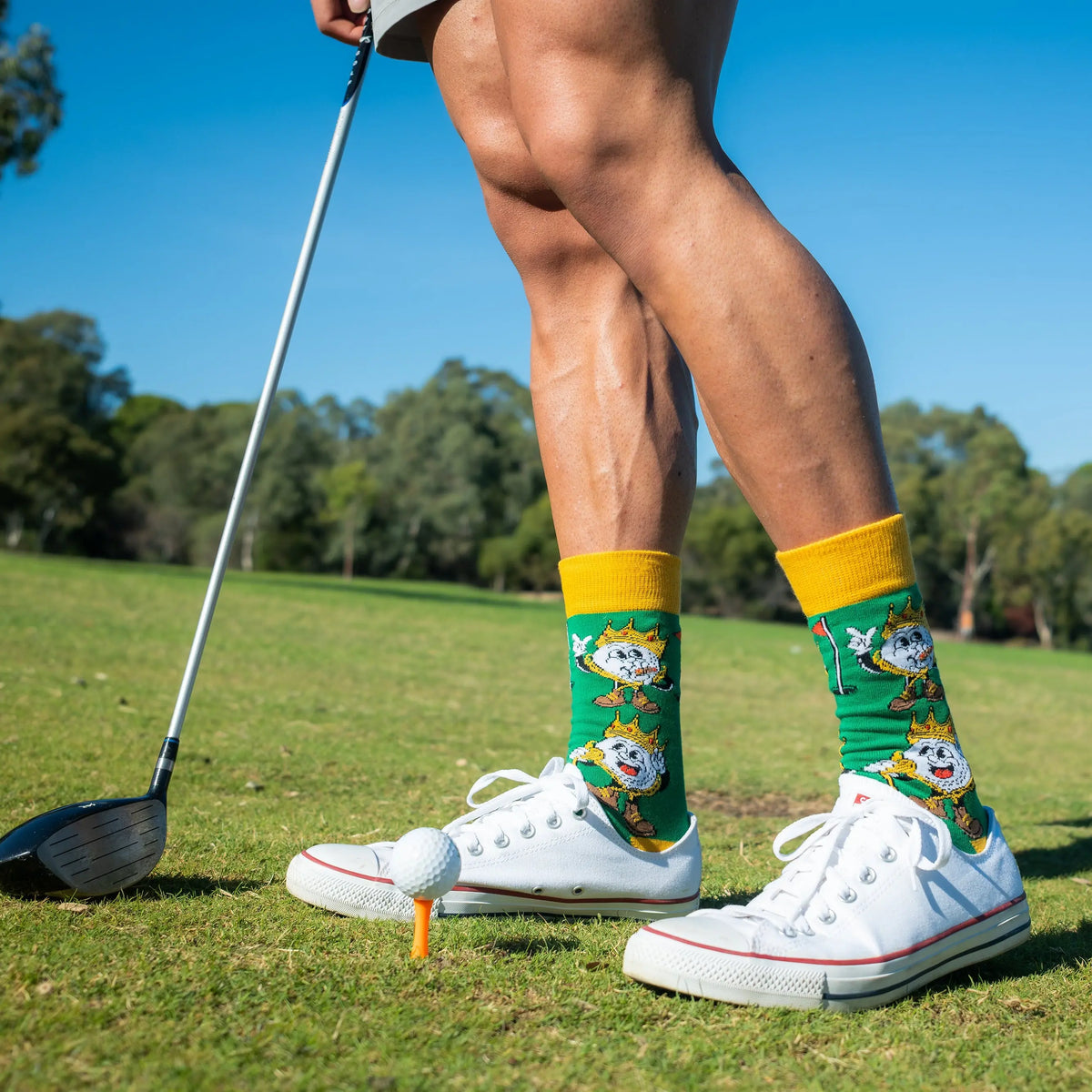 Close-up of Bogey Smalls golf ball sock design