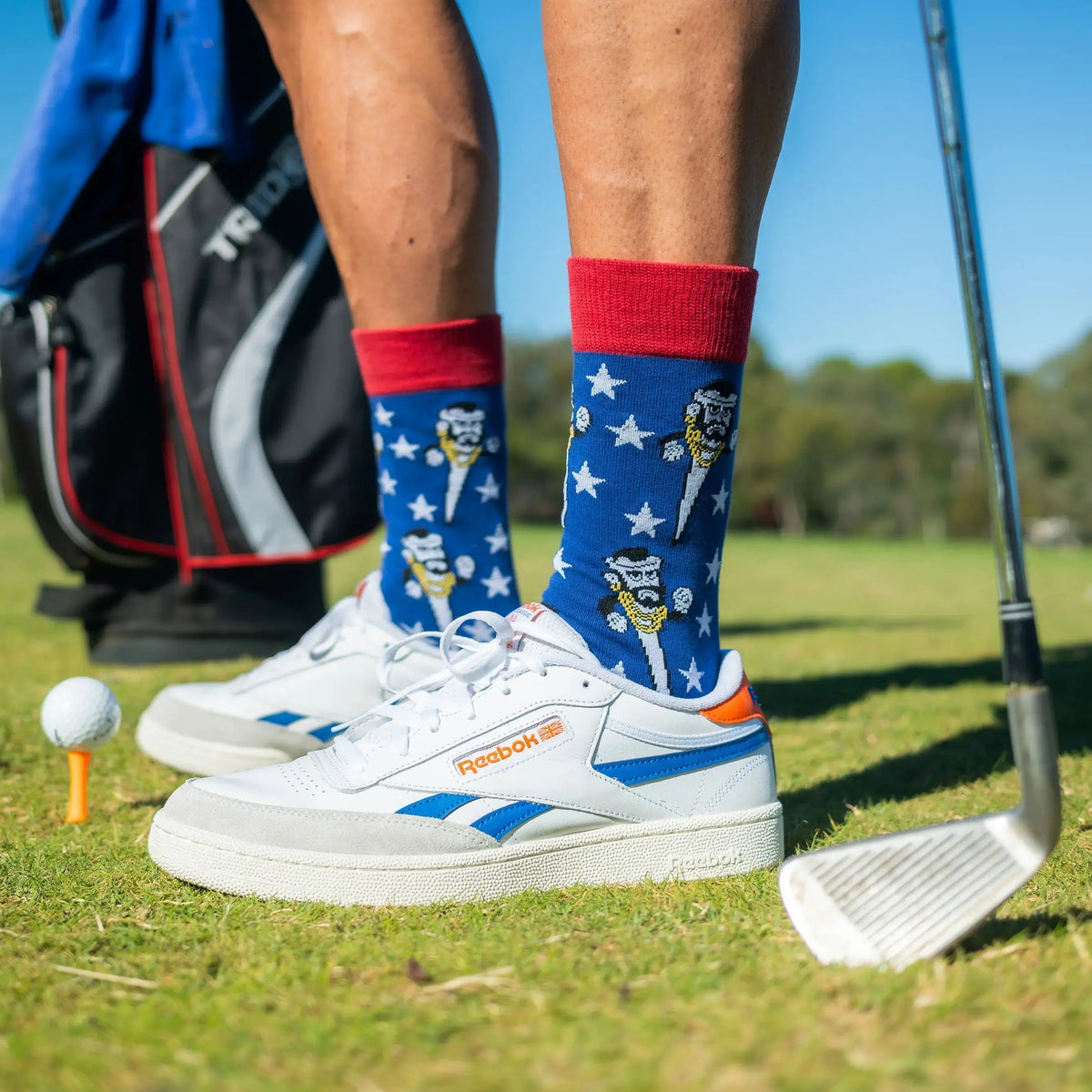 Close-up of Mr Tee golf sock design