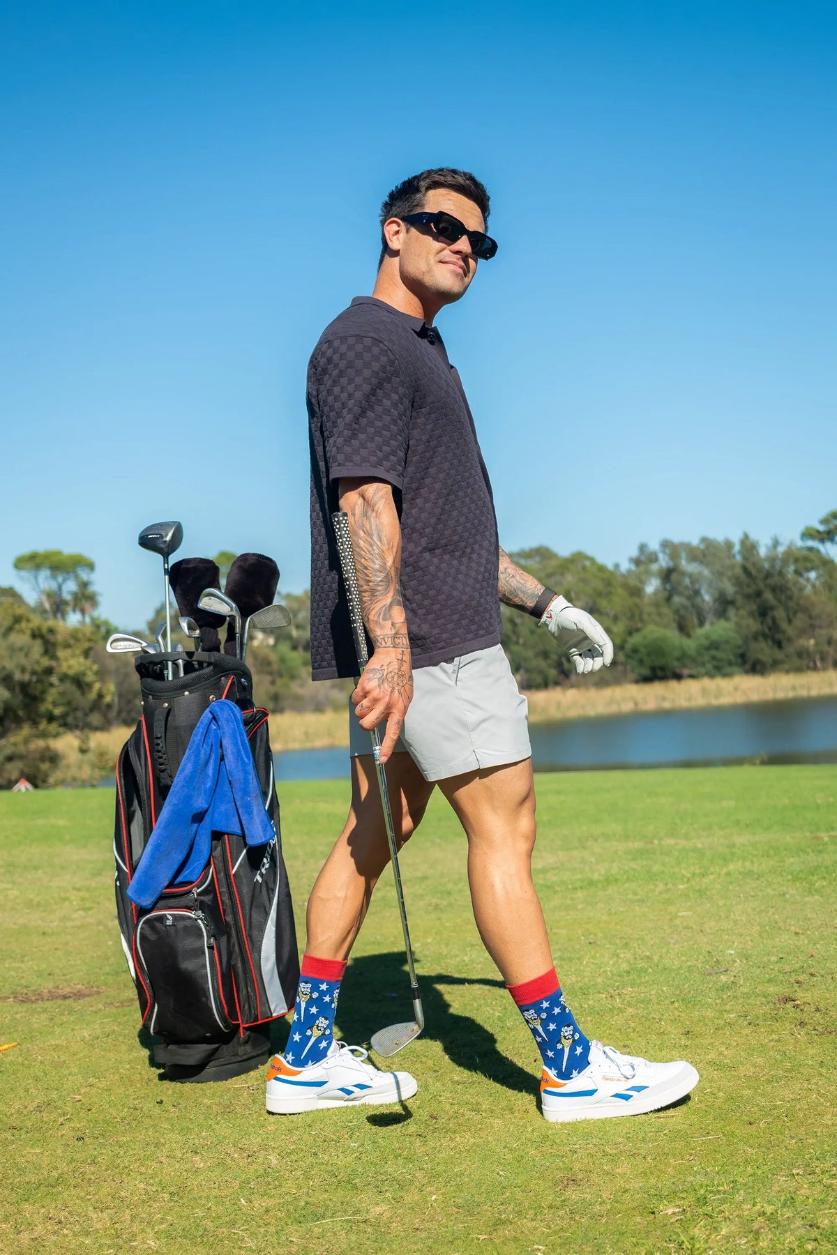 Mr Tee golf socks being worn on the course