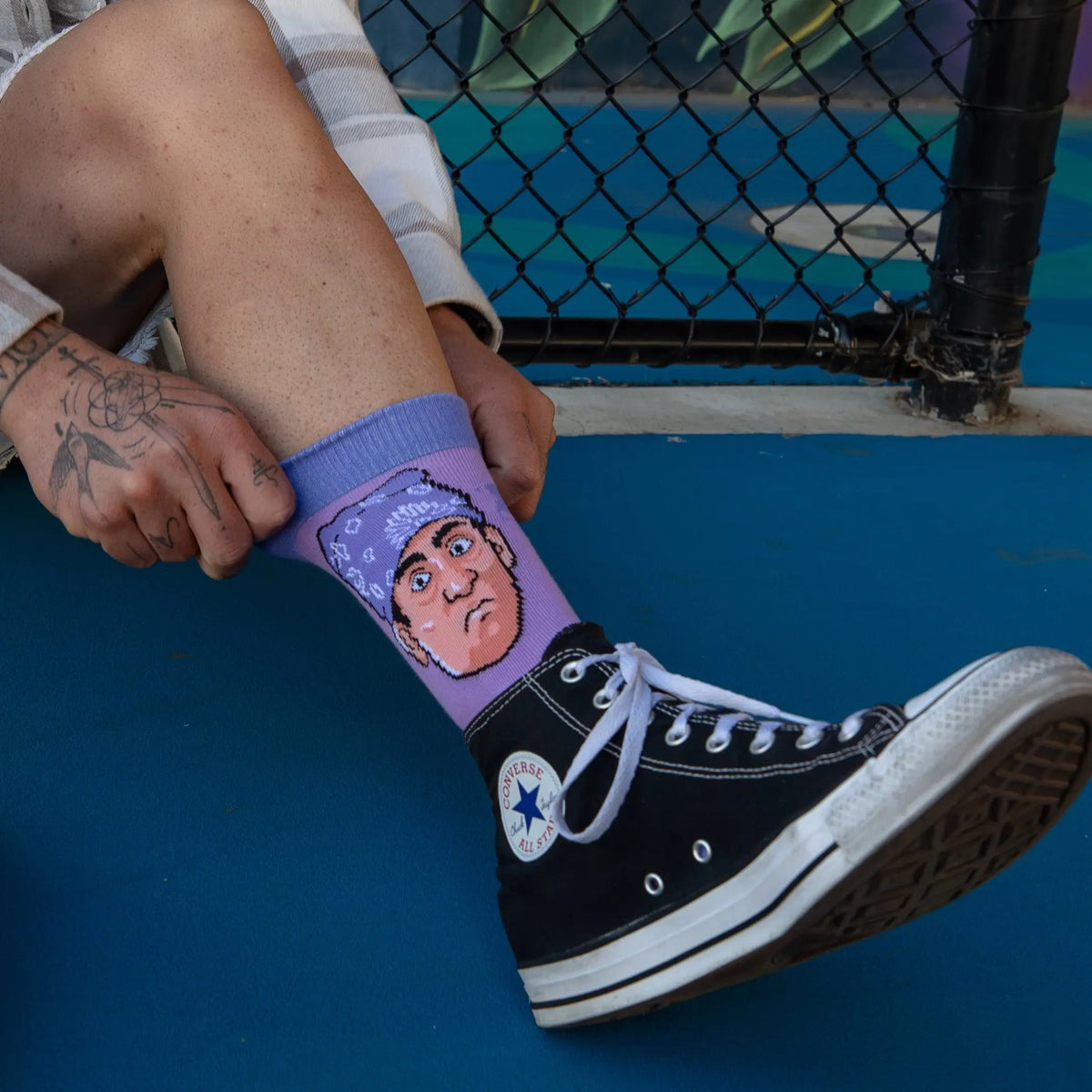Close-up of Prison Mike design on Offbeat Socks