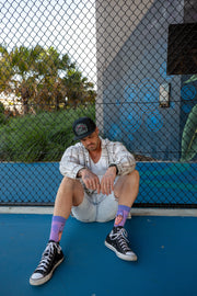 Prison Mike pop culture socks styled with casual outfit