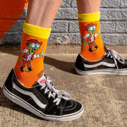 Close-up of Moonshine Mayhem Western zombie sock design