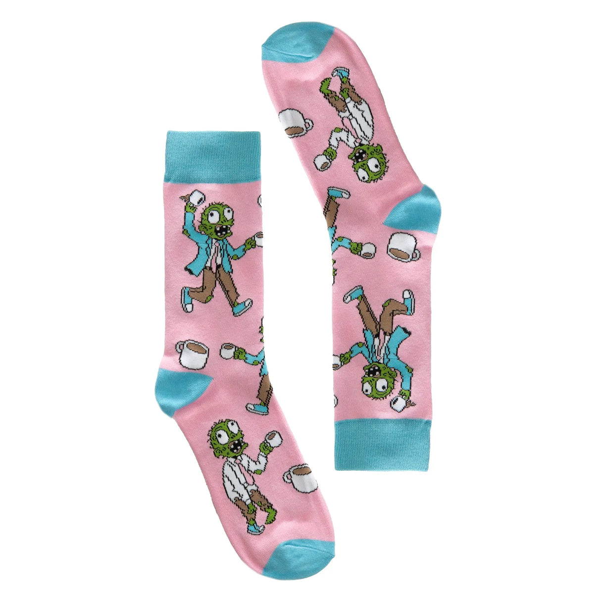 The Awakening zombie coffee socks flat lay by Offbeat Socks