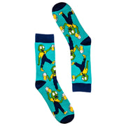 The Offbeat Sock Company bright teal and navy sock featuring hillbilly zombies drinking beer